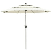 Aoodor 10ft 3-Tier Patio Umbrella, Outdoor Table Market Umbrella Tilt Adjustment and Crank - Light Blue