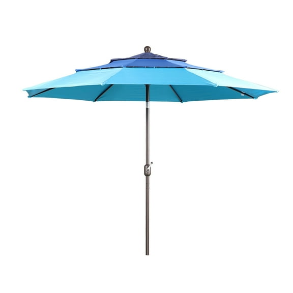 Aoodor 10ft 3-Tier Patio Umbrella, Outdoor Table Market Umbrella Tilt Adjustment and Crank - Gradient Blue