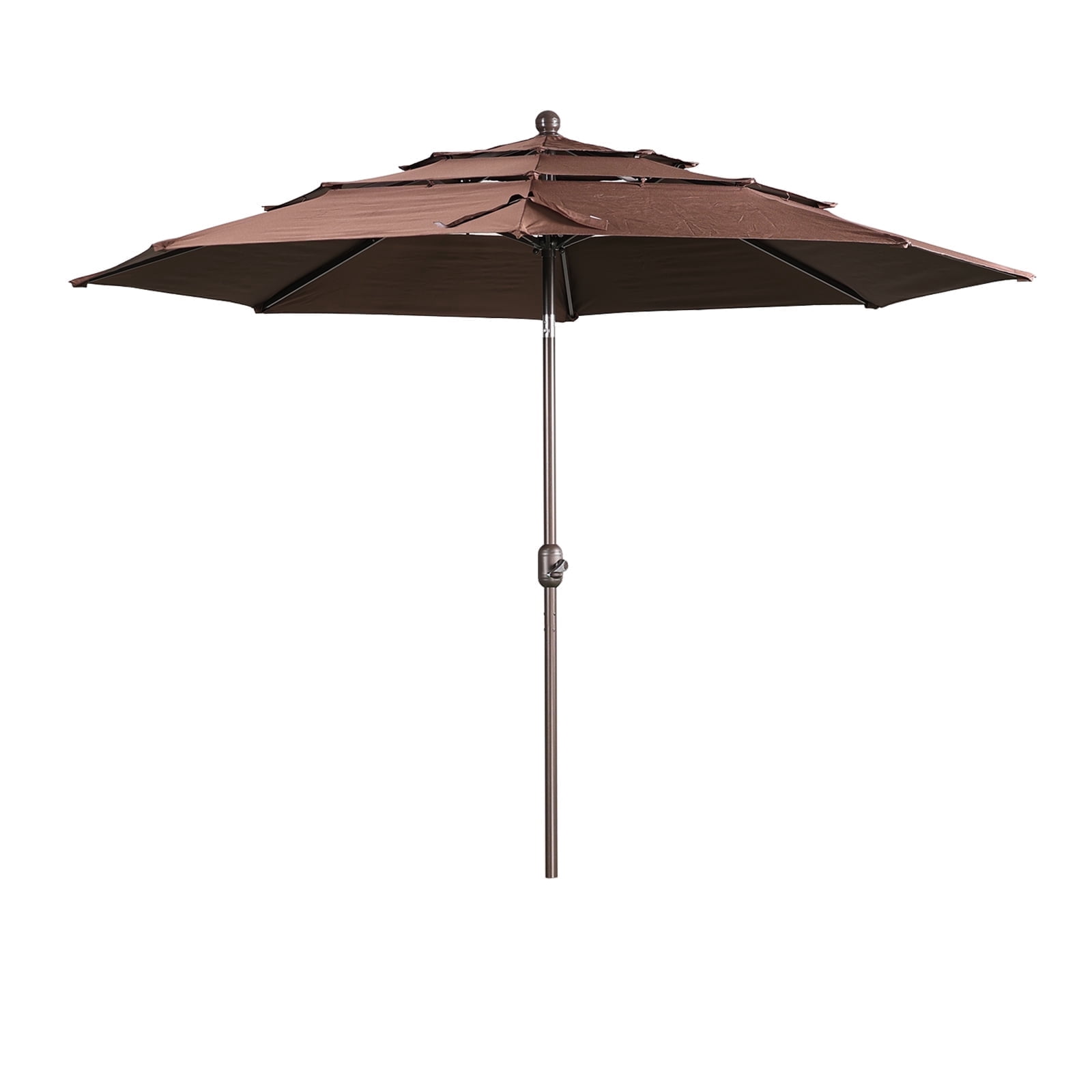 Aoodor 10ft 3-Tier Patio Umbrella, Outdoor Table Market Umbrella Tilt Adjustment and Crank - Coffee