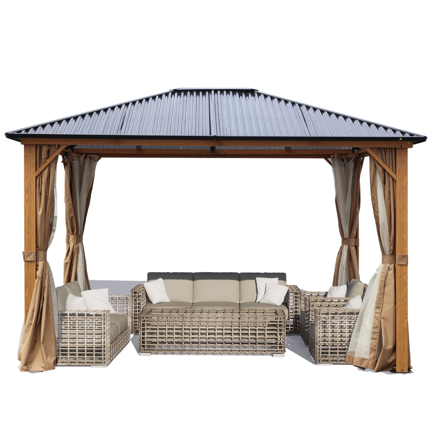 Aoodor 12 x 10 ft. Wooden Finish Coated Aluminum Frame Gazebo with