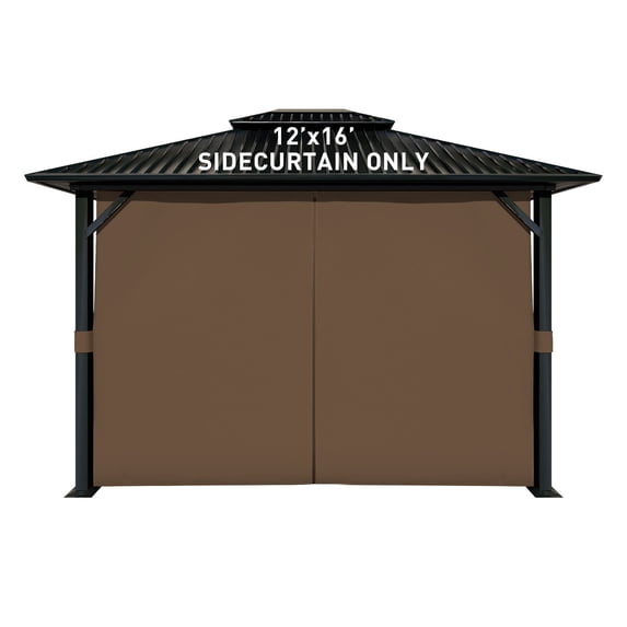Aoodor 12' x 16' Gazebo Curtain Set Protecting Privacy Side Walls 4 Panels, Curtain Only - Brown