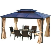Aoodor 13 x 10 ft. Outdoor Aluminum Frame 2-Tier Polycarbonate Roof Privacy Gazebo, with Mosquito Netting and Curtains- Black