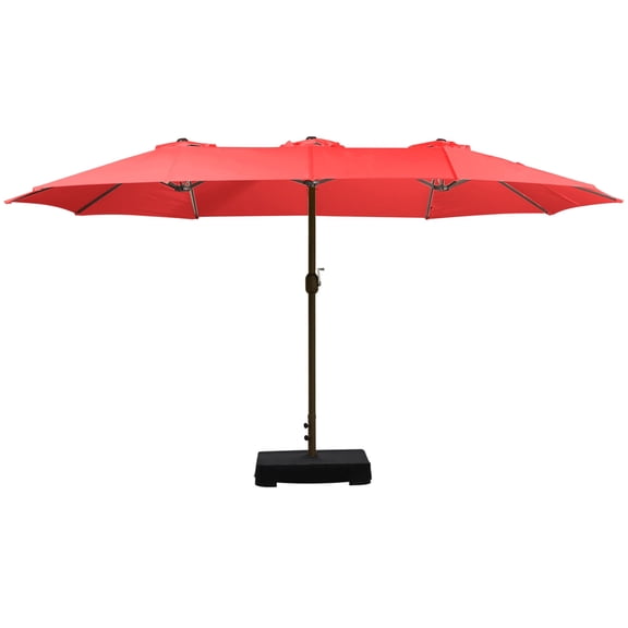 Aoodor 15ft Large Patio Umbrella with Base Stand, Outdoor Double-Sided Rectangle Umbrella - Red