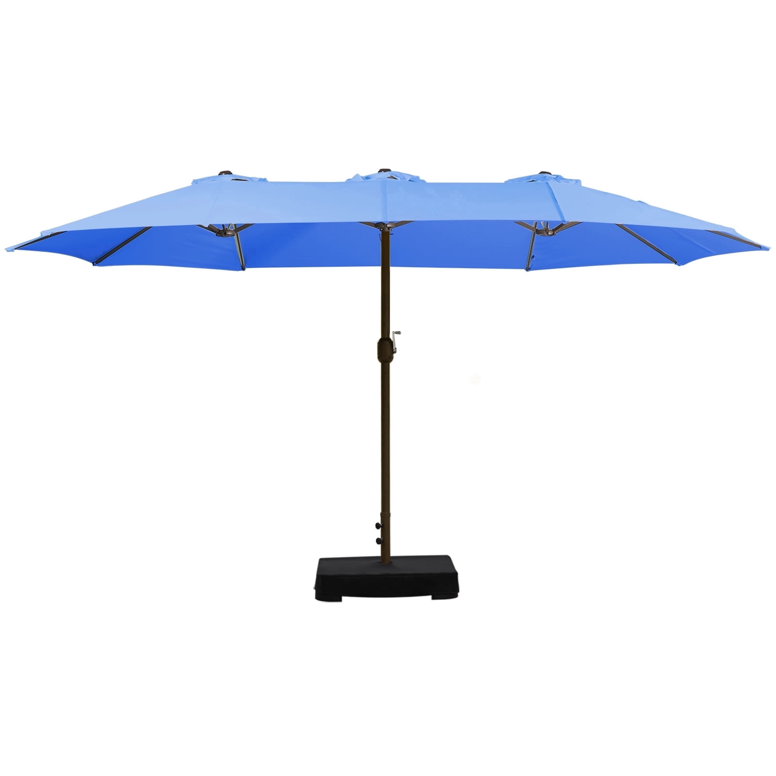 Aoodor 15ft Large Patio Umbrella with Base Stand, Outdoor Double-Sided Rectangle Umbrella - Blue