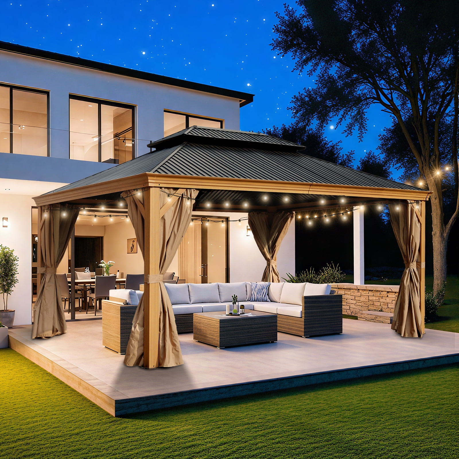 Aoodor 16' x 12' Hardtop Aluminum Gazebo, Ventilated Double Tops with UV Resistant