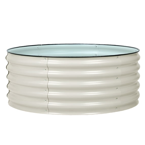 Aoodor 17" Tall 42" Metal Raised Garden Bed Kit, Outdoor Round Planter Box for Vegetables, Flowers, Herbs, Beige