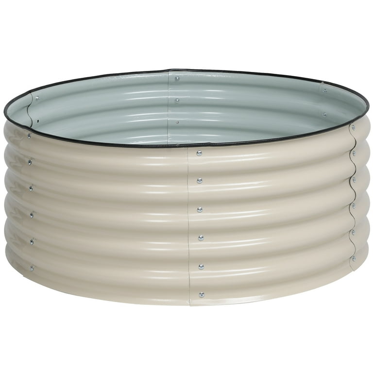 Round Tall Metal Raised Garden Bed - Beige