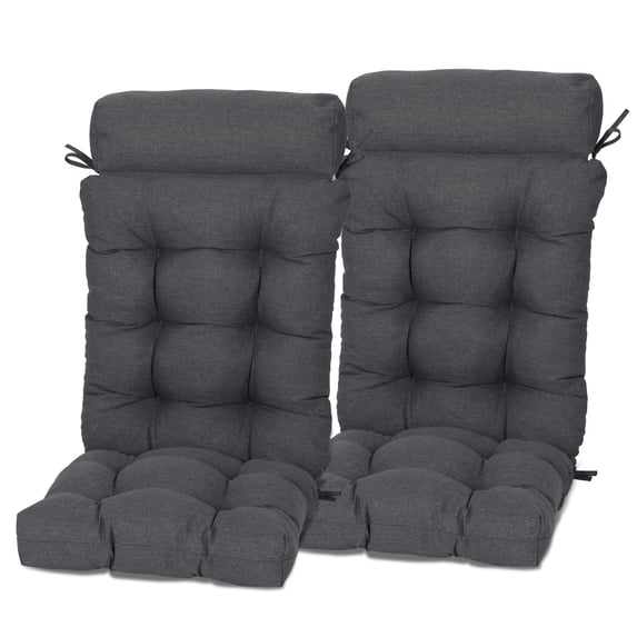 Aoodor 2 Pcs High Bcak Rocking Chair Cushion for Outdoor Indoor, Water Resistant & Fade Resistant Polyester Patio Adirondack Chair Cushion with Straps, 18" x 47", Dark Gray