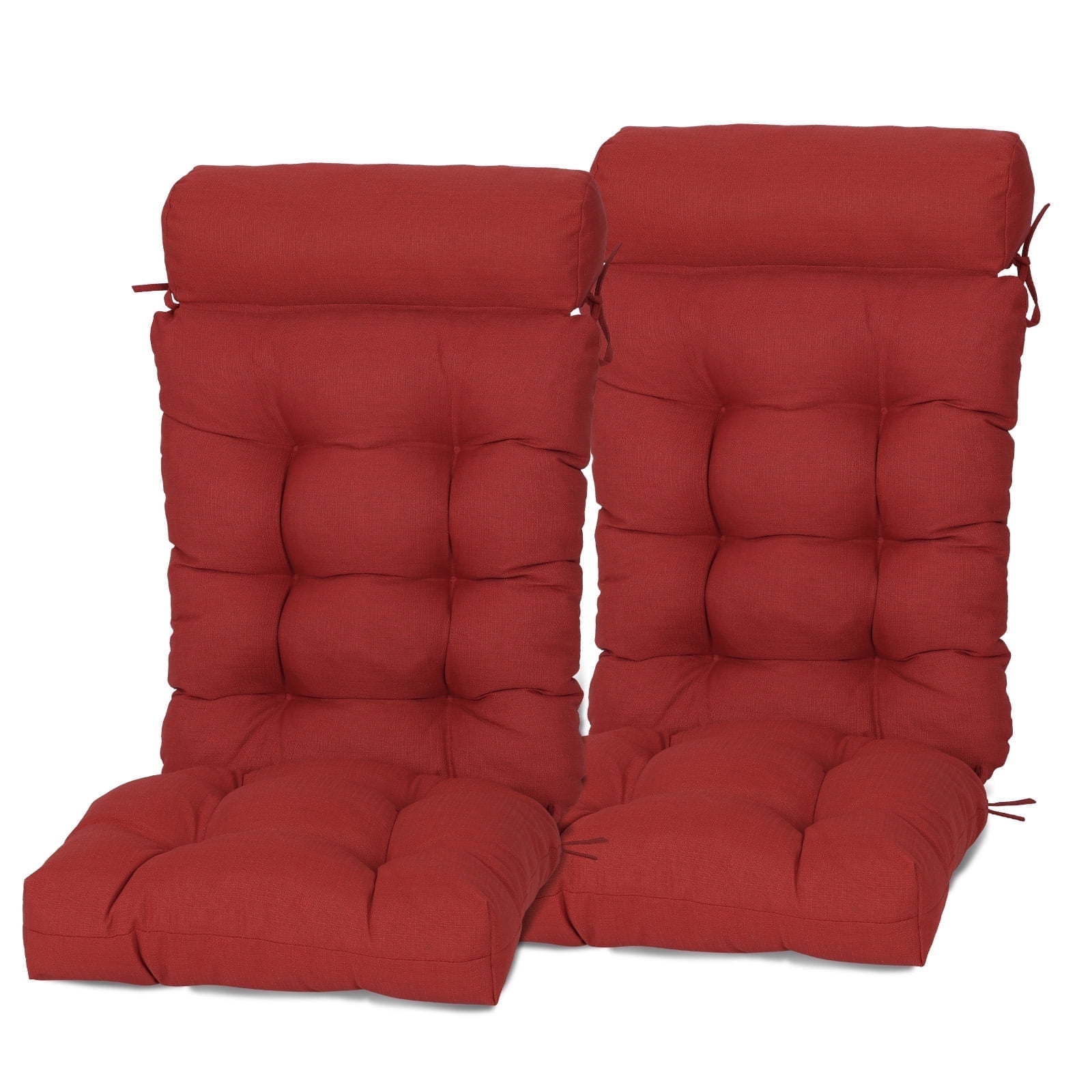 Aoodor  2 Pcs High Bcak Rocking Chair Cushion for Outdoor Indoor, Water Resistant & Fade Resistant Polyester Patio Adirondack Chair Cushion with Straps, 18" x 47", Red