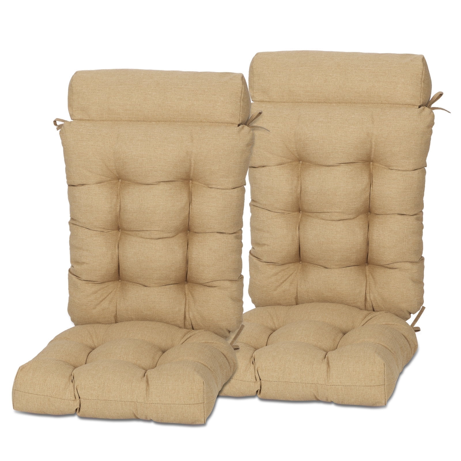 Aoodor  2 Pcs High Bcak Rocking Chair Cushion for Outdoor Indoor, Water Resistant & Fade Resistant Polyester Patio Adirondack Chair Cushion with Straps, 18" x 47", Brown