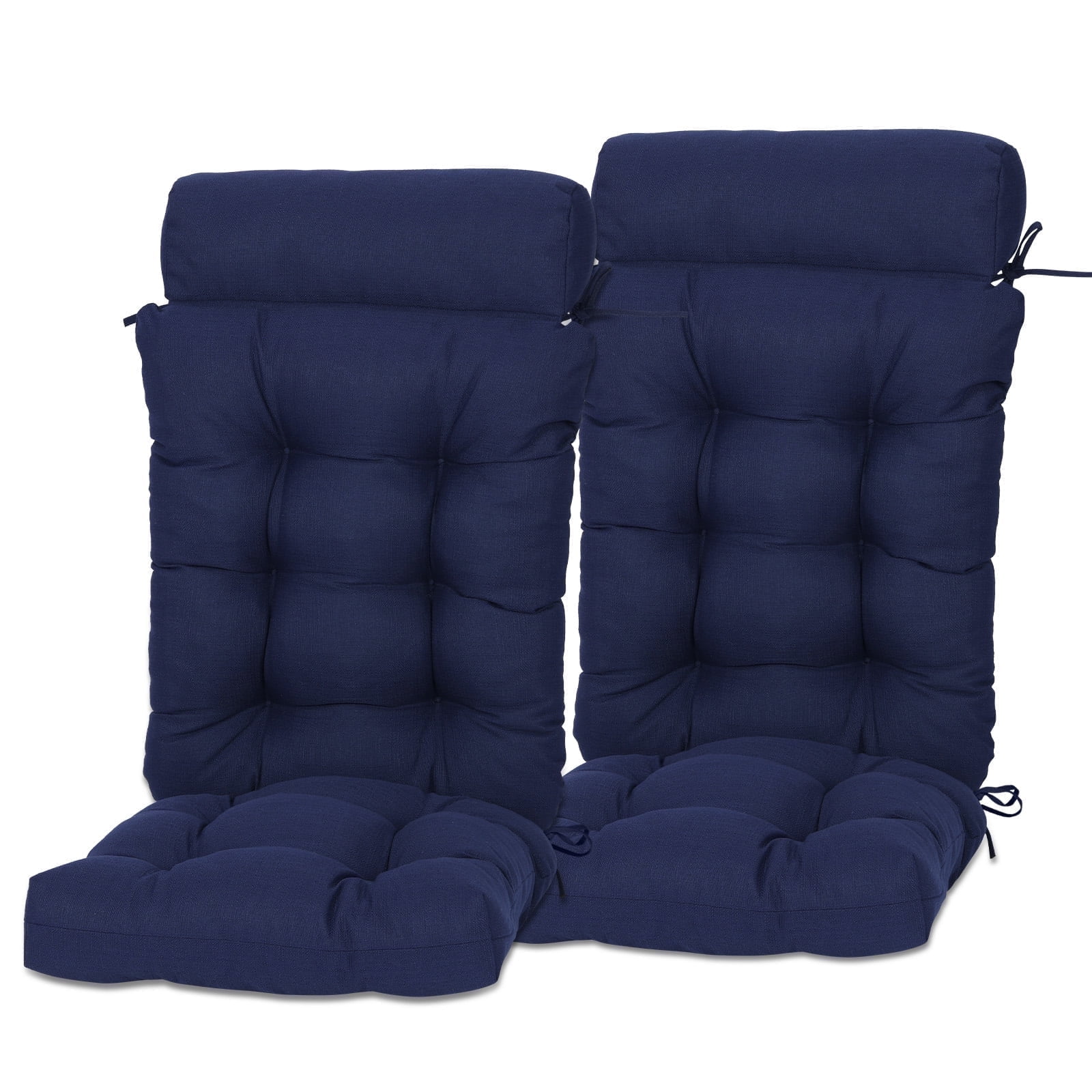 Aoodor  2 Pcs High Bcak Rocking Chair Cushion for Outdoor Indoor, Water Resistant & Fade Resistant Polyester Patio Adirondack Chair Cushion with Straps, 18" x 47", Dark Blue