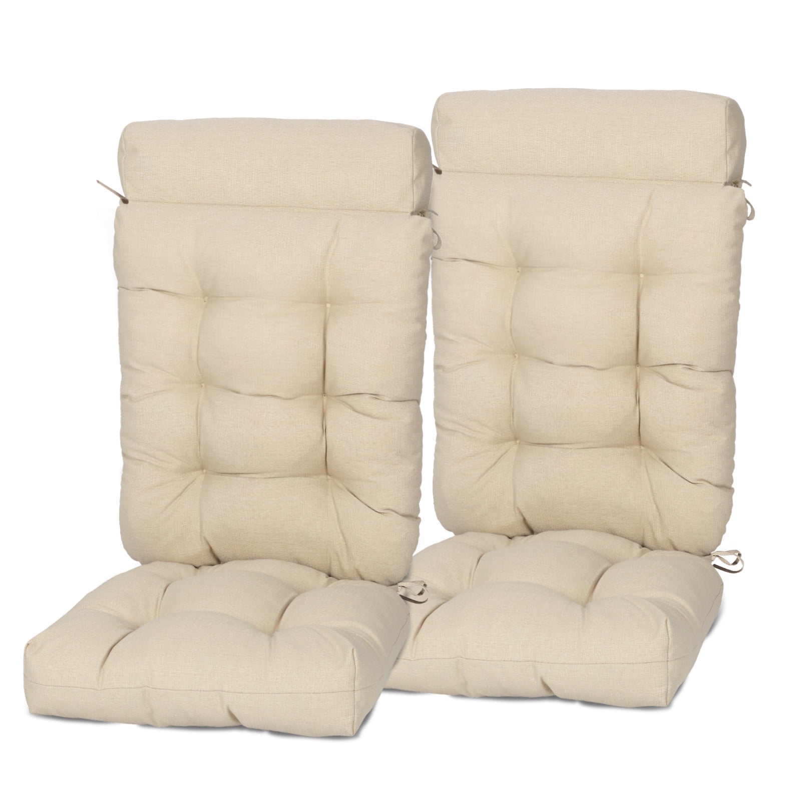 Aoodor  2 Pcs High Bcak Rocking Chair Cushion for Outdoor Indoor, Water Resistant & Fade Resistant Polyester Patio Adirondack Chair Cushion with Straps, 18" x 47",  Light Brown