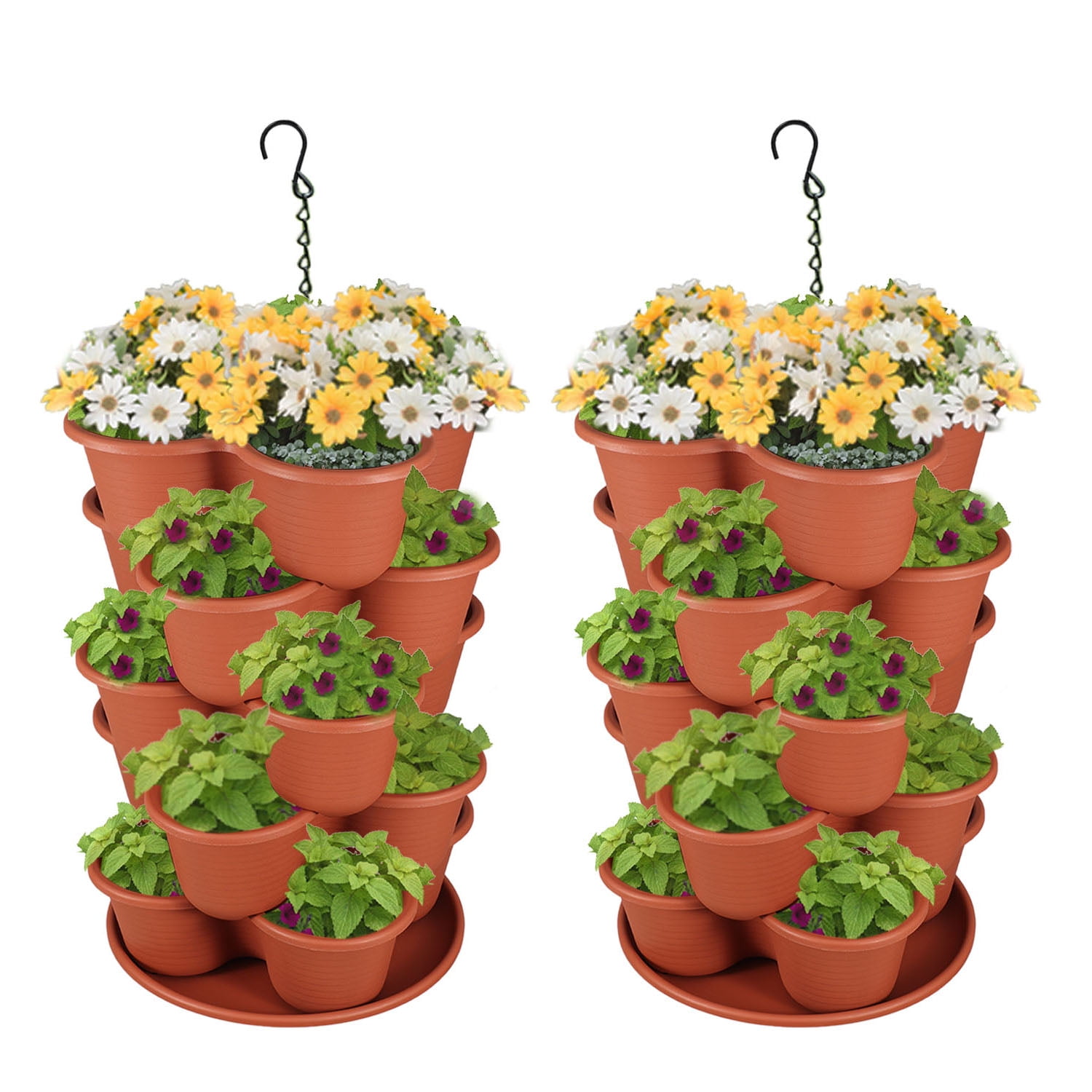 Aoodor 2 Sets Stackable Planter Vertical, Tower Garden Planters for