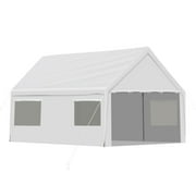 Aoodor 20 x 10 FT. Vehicle Carport Canopy Portable Garage Party Canopy Tent Boat Shelter, Heavy Duty Metal Frame with Removable Rool-up Sidewalls and Doors, White