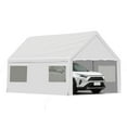 thumbnail image 1 of Aoodor 20 x 12 FT. Vehicle Carport Canopy Portable Garage Party Canopy Tent Boat Shelter, Heavy Duty Metal Frame with Removable Rool-up Sidewalls and Doors, White, 1 of 10
