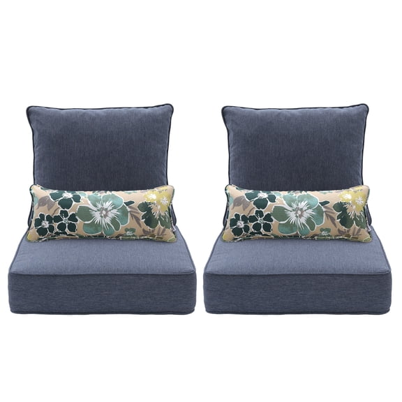 Aoodor 22"x24" Dark Blue Patio Chair Cushions Set, Memory Foam Outdoor Seat Cushions (Set of 2 Seats, 2 Backs, 2 Lumbar Pillows)