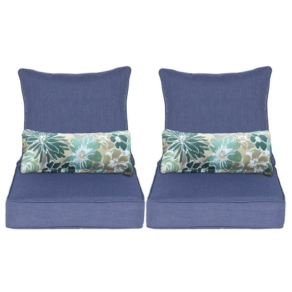 Aoodor 22"x24" Dark Blue Patio Chair Cushions Set, Memory Foam Outdoor Seat Cushions (Set of 2 Seats, 2 Backs, 2 Lumbar Pillows)