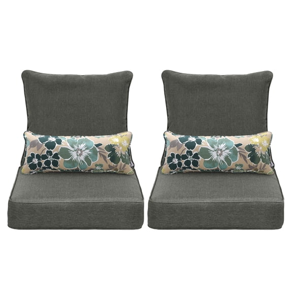 Aoodor 22"x24" Dark Gray Patio Chair Cushions Set, Memory Foam Outdoor Seat Cushions (Set of 2 Seats, 2 Backs, 2 Lumbar Pillows)