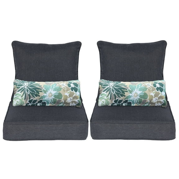 Aoodor 22"x24" Dark Gray Patio Chair Cushions Set, Memory Foam Outdoor Seat Cushions (Set of 2 Seats, 2 Backs, 2 Lumbar Pillows)