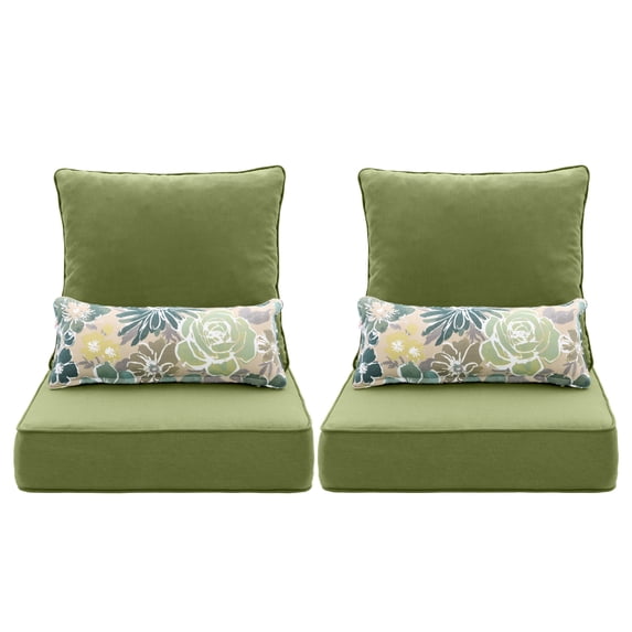 Aoodor 22"x24" Green Patio Chair Cushions Set, Memory Foam Outdoor Seat Cushions (Set of 2 Seats, 2 Backs, 2 Lumbar Pillows)