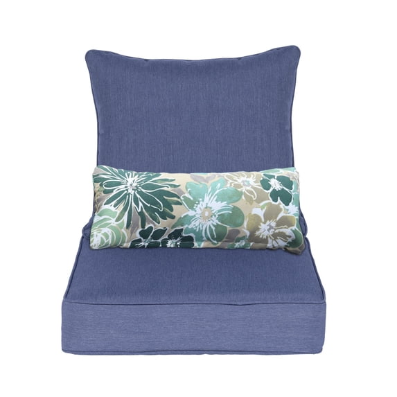 Aoodor 23" x 26" Patio Chair Cushions Set, Memory Foam Outdoor Deep Seat Cushions (1 Seat, 1 Back, 1 Lumbar Pillow) - Dark Blue