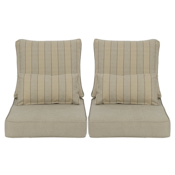 Aoodor 23"x26" Khaki Stripe Patio Chair Cushions Set, Memory Foam Outdoor Seat Cushions (Set of 2 Seats, 2 Backs, 2 Lumbar Pillows)