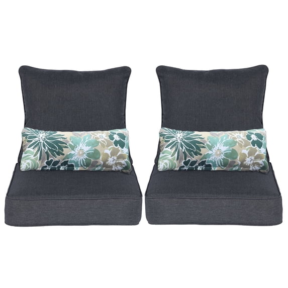 Aoodor 24'' x 24'' Outdoor & Indoor Deep Seat Cushion Set, furniture pillows and cushions, Olefin Fabric Slipcover and Sponge Foam (Set of 2 Seats, 2 Backs, 2 Lumbar Pillows)) - Charcoal