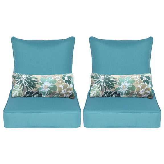 Aoodor 24'' x 24'' Outdoor & Indoor Deep Seat Cushion Set, furniture pillows and cushions, Olefin Fabric Slipcover and Sponge Foam (Set of 2 Seats, 2 Backs, 2 Lumbar Pillows) -Blue