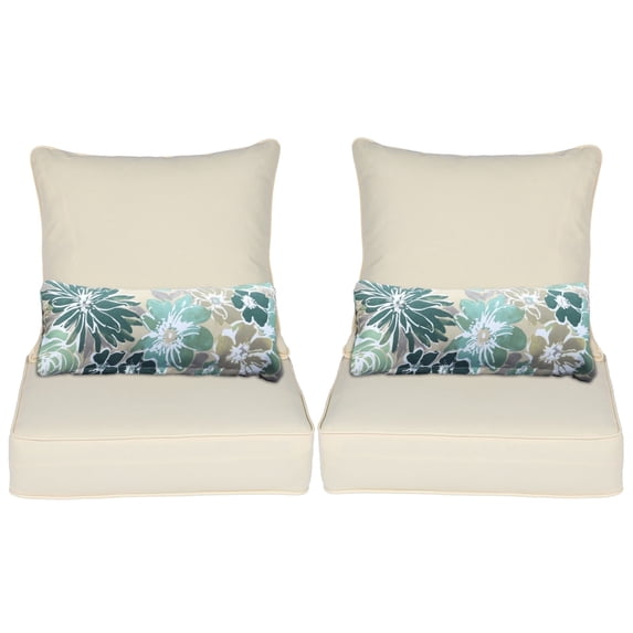 Aoodor 24'' x 24'' Outdoor & Indoor Deep Seat Cushion Set, furniture pillows and cushions, Olefin Fabric Slipcover and Sponge Foam (Set of 2 Seats, 2 Backs, 2 Lumbar Pillows)-Beige