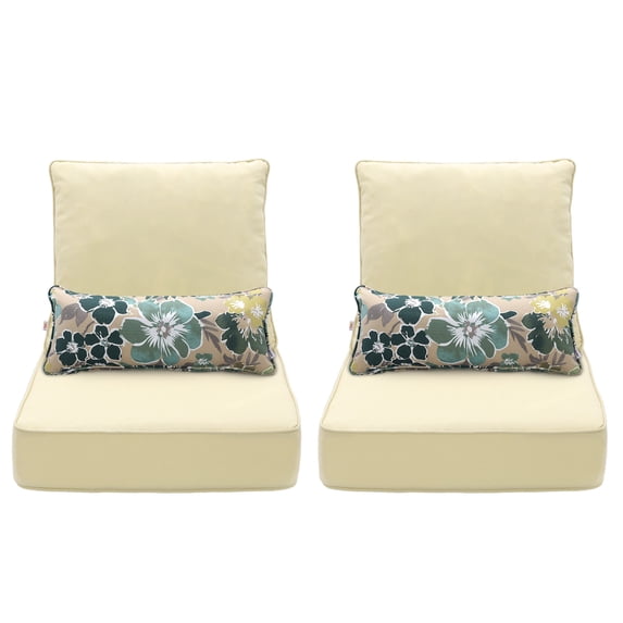 Aoodor 24'' x 24'' Outdoor & Indoor Deep Seat Cushion Set, furniture pillows and cushions, Olefin Fabric Slipcover and Sponge Foam (Set of 2 Seats, 2 Backs, 2 Lumbar Pillows)-Beige