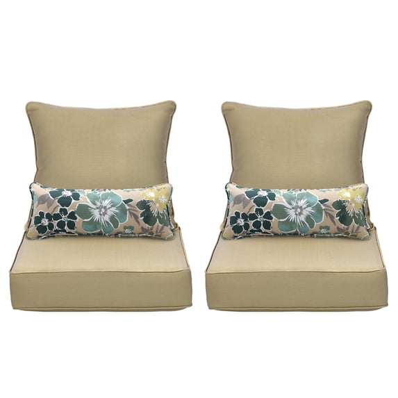 Aoodor 24'' x 24'' Outdoor & Indoor Deep Seat Cushion Set, furniture pillows and cushions, Olefin Fabric Slipcover and Sponge Foam (Set of 2 Seats, 2 Backs, 2 Lumbar Pillows))- Brown