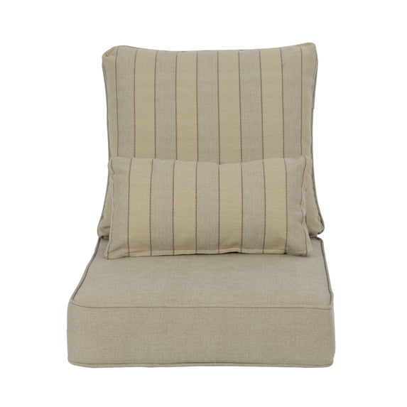 Aoodor 24" x 24" Patio Chair Cushions Set, Memory Foam Outdoor Deep Seat Cushions (1 Seat, 1 Back, 1 Lumbar Pillow) - Khaki Stripe