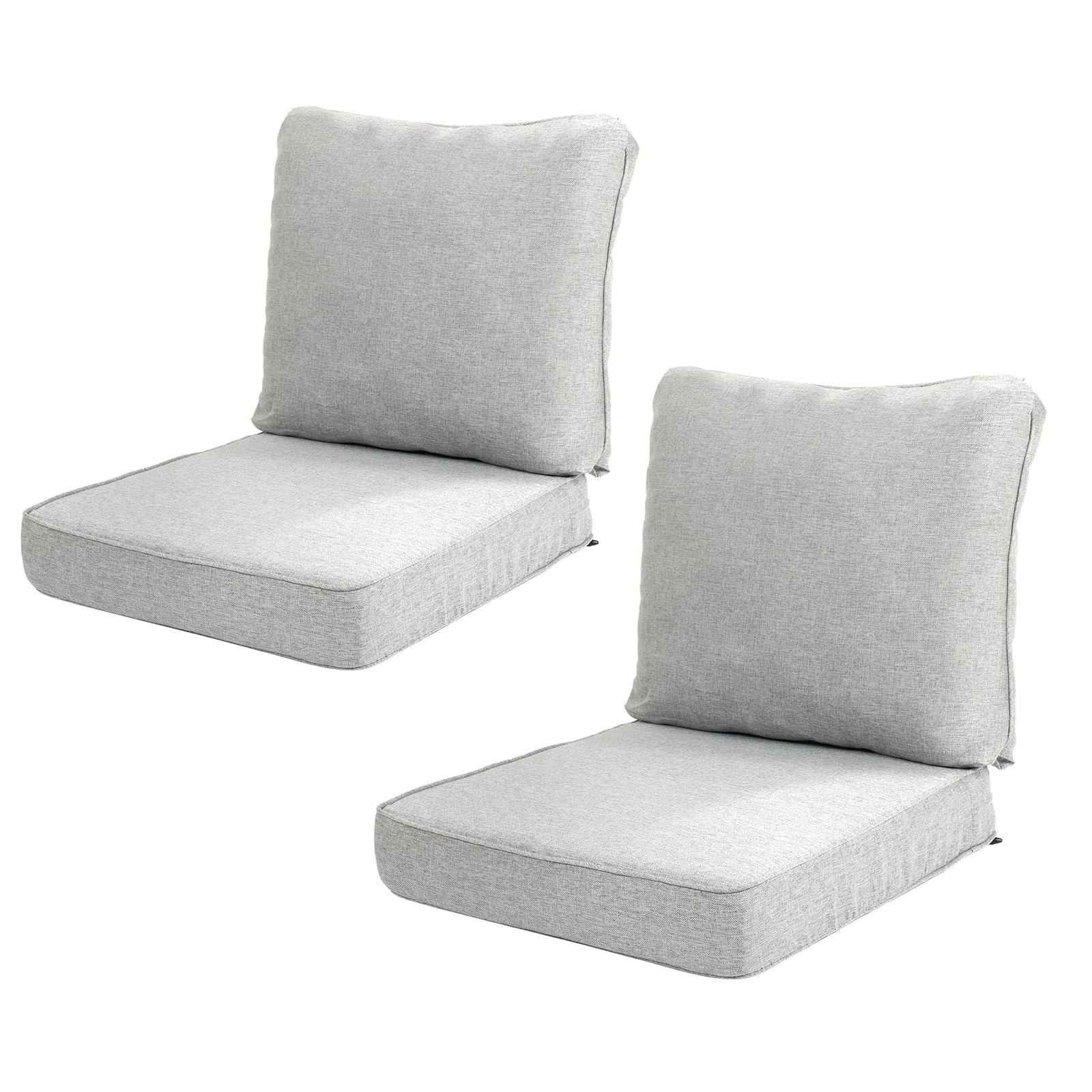 Aoodor 24 x 26 Inch Outdoor Seat Cushion Set of 2, Water-Resistant & Fade Resistant Deep Seat and Back Cushion with Removable Cover for Patio Furniture Chair, Sofa and Couch, Light Gray