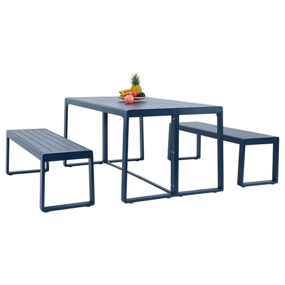 Aoodor 3-Piece Outdoor Patio Dining Set, Aluminum Furniture Set with 1 Rectangular Picnic Table and 2 Benches for Garden, Lawn, Yard
