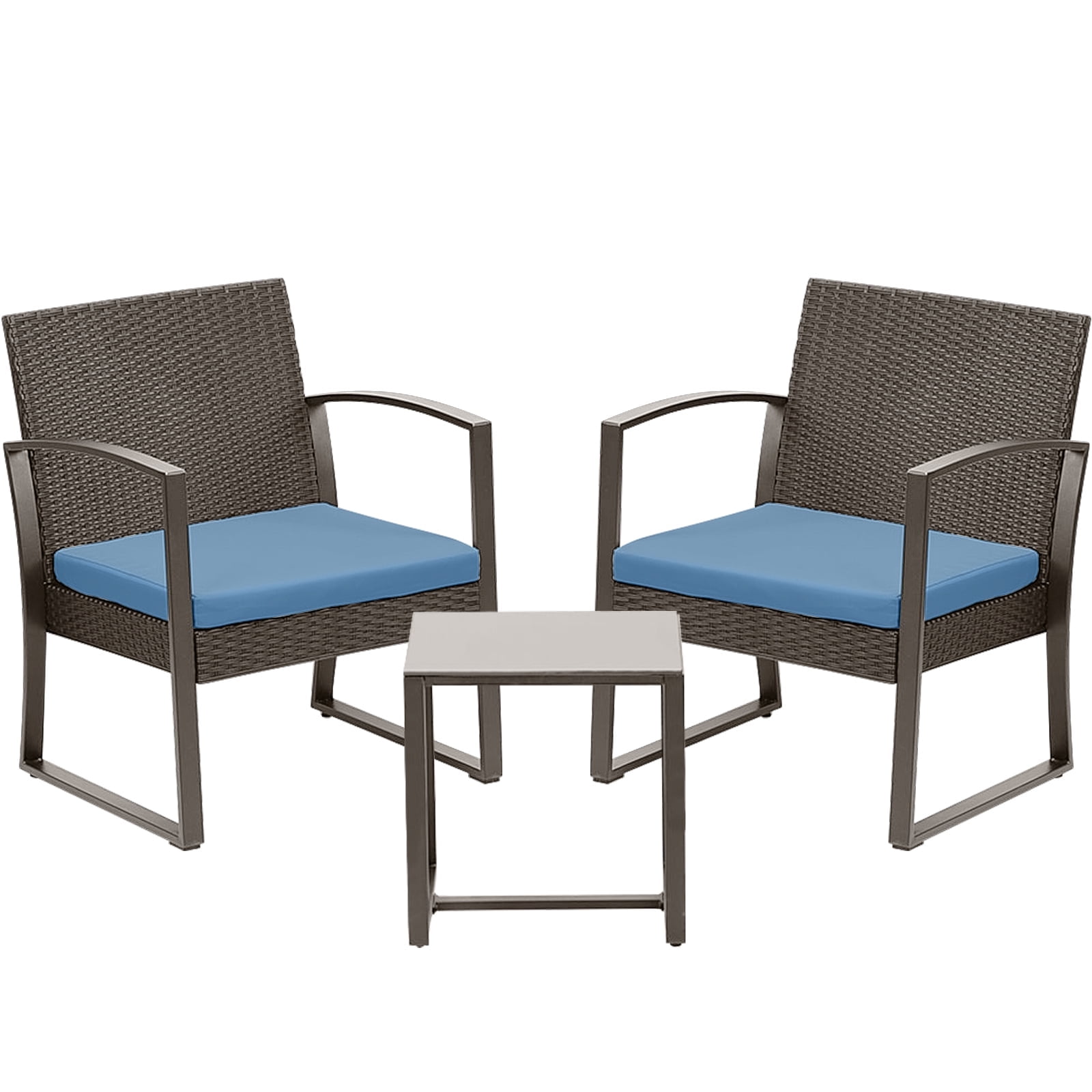 Brown 3-Piece Outdoor Rattan Wicker Patio Furniture Set with Cushions