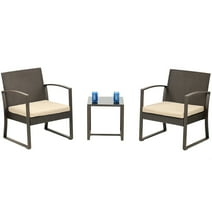 Aoodor 3-Piece Patio Furniture Set - Outdoor Rattan Wicker Chairs with Table, Sofa Set Including Cushions, Ideal for Conversations in Garden or Poolside