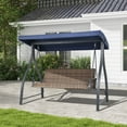 thumbnail image 1 of Aoodor 3-Seat Outdoor Rattan Patio Swing with Adjustable Brown Canopy, Quick-Dry Foam & Rust-Resistant Iron Frame, 1 of 10