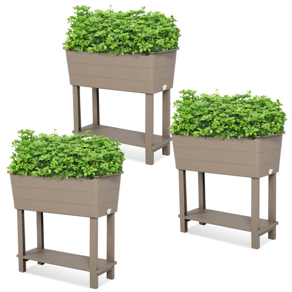 Aoodor Raised Garden Bed Kit with Legs, 3Pcs Self-Watering Planter Boxes for Outdoor Gardening - Khaki