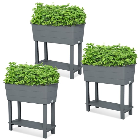 Aoodor Raised Garden Bed Kit with Legs, 3Pcs Self-Watering Planter Boxes for Outdoor Gardening - Gray