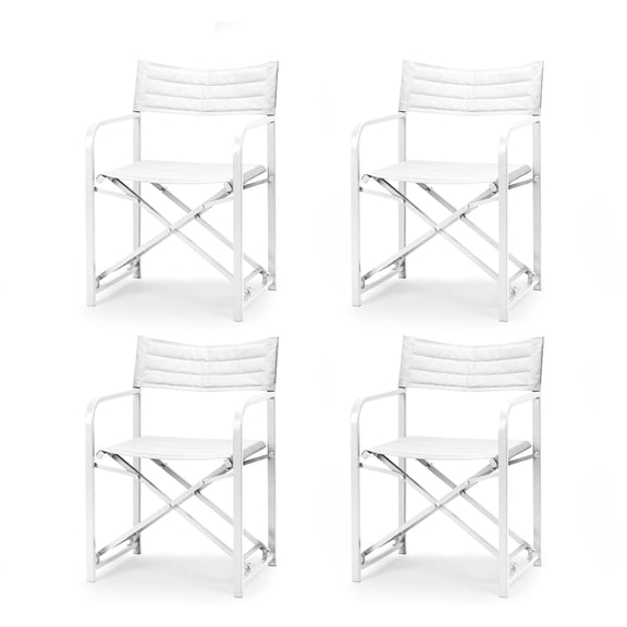 Aoodor 4 Pack Folding Chairs with Armrests, Portable Metal Frame Outdoor Camping Dining Chairs for Indoor/Patio, White