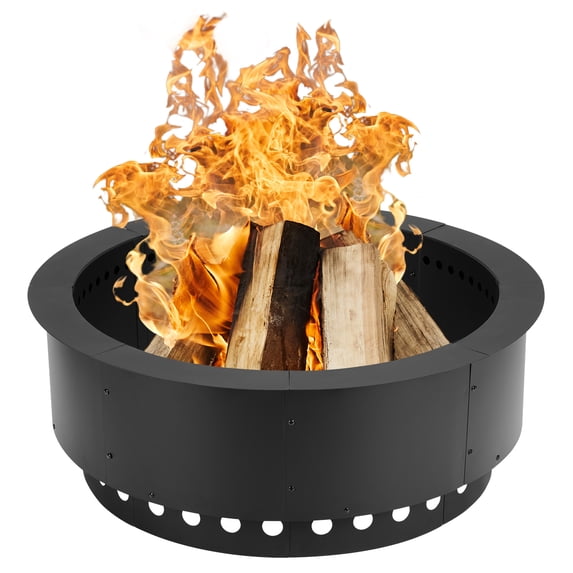 Aoodor 36" Wood Burning Smokeless Fire Pit Ring, Double-Layer Metal Fire Pit Insert for Backyard Bonfire & Outdoor BBQ