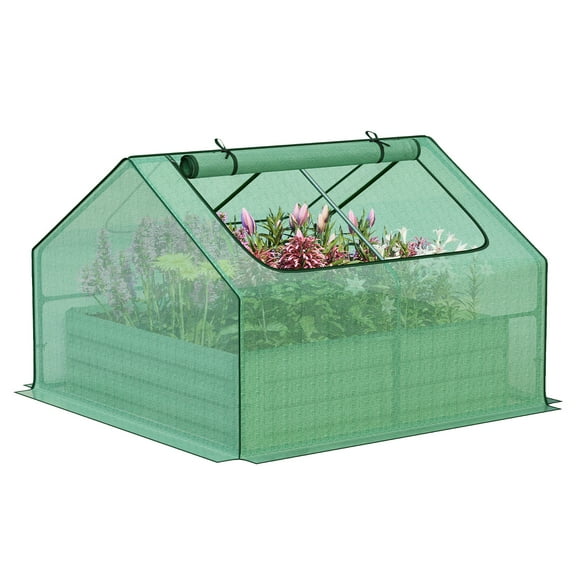 Aoodor 4.3 ft. x 4.3 ft. x 3 ft. Outdoor Mini Greenhouse Kit with 2 Roll-up Zipper Doors Green