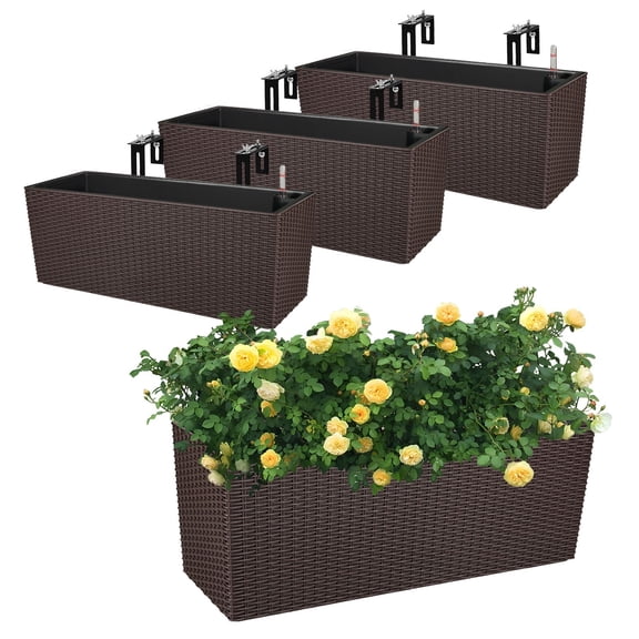 Aoodor 4 Pack Railing Planter Window Box Hanging Flower Pot w/Adjustable Bracket