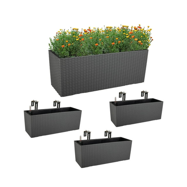 Aoodor 4Pcs 19.5" Rectangular Window Box Wall Mount/Railing Planter