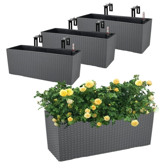 Aoodor 4Pcs 19" Rectangular Railing Window Box for flowers with brackets & Handles, Fence & Balcony Decor