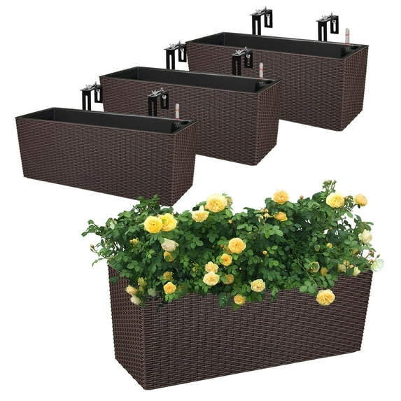 Aoodor 4Pcs 19" Rectangular Railing Window Box for flowers with brackets & Handles, Fence & Balcony Decor