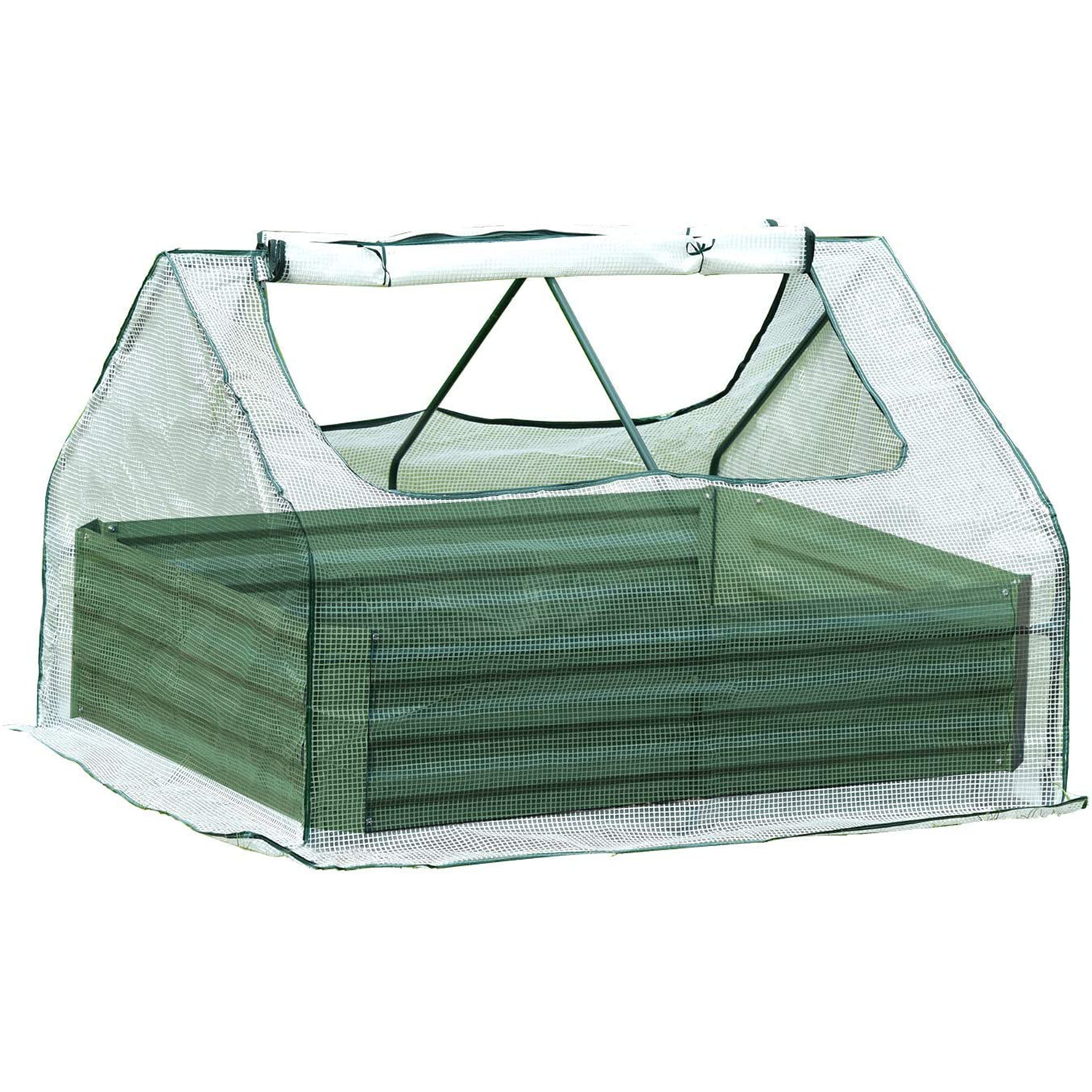 Aoodor 4ft. x 4ft. x 1ft. Raised Garden Metal Bed Mini Greenhouse Kit