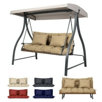 Aoodor 59" Tufted Porch Swing Cushions, Outdoor Swing Replacement Cushion 2-3 Seater with Backrest and 2 Pillows, Water and Fade Resistant Bench Seat Pad for Garden Patio Furniture, Brown