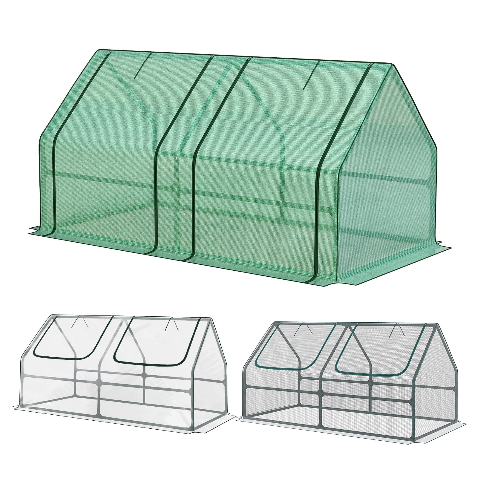 Aoodor 6 ft. x 3 ft. x 3ft. Mini Greenhouse with 2 Zipper Doors, Water Resistant UV Protected for Flowers, vegetables and herbs with 3 Covers