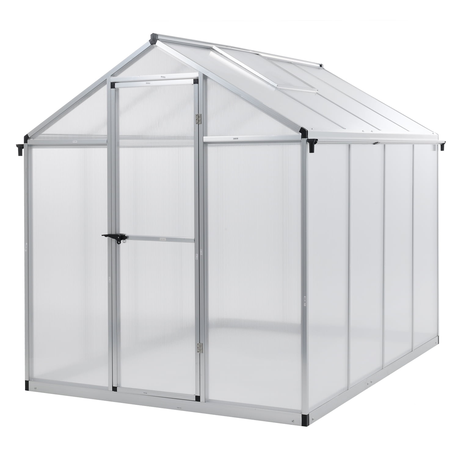 Aoodor 6' x 8' Silver Polycarbonate Walk-In Greenhouse with Aluminum Frame